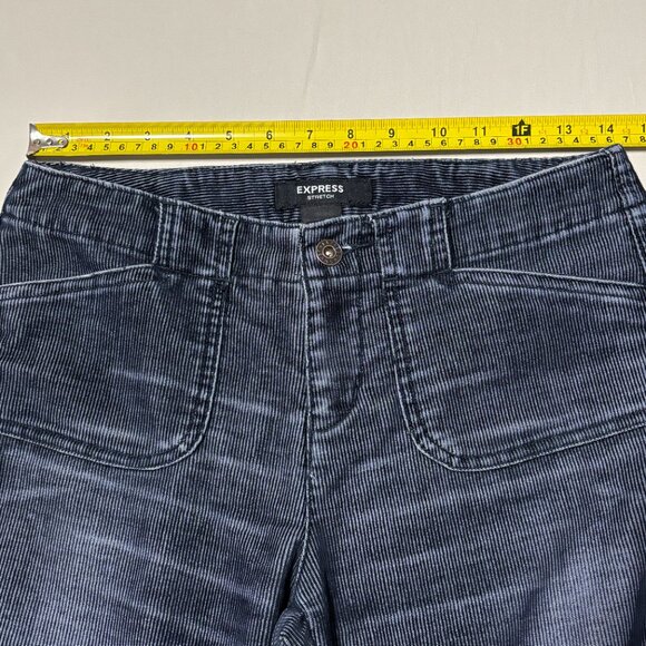 Express Stretch Navy Corduroy Pants Womens 3/4 Inseam 32 Straight Leg Ankle Slit - Picture 9 of 13